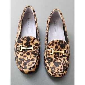 Rockport Aravon Abbey 9 Wide Loafer Leopard Pony Hair Horse Bit Driving Shoes